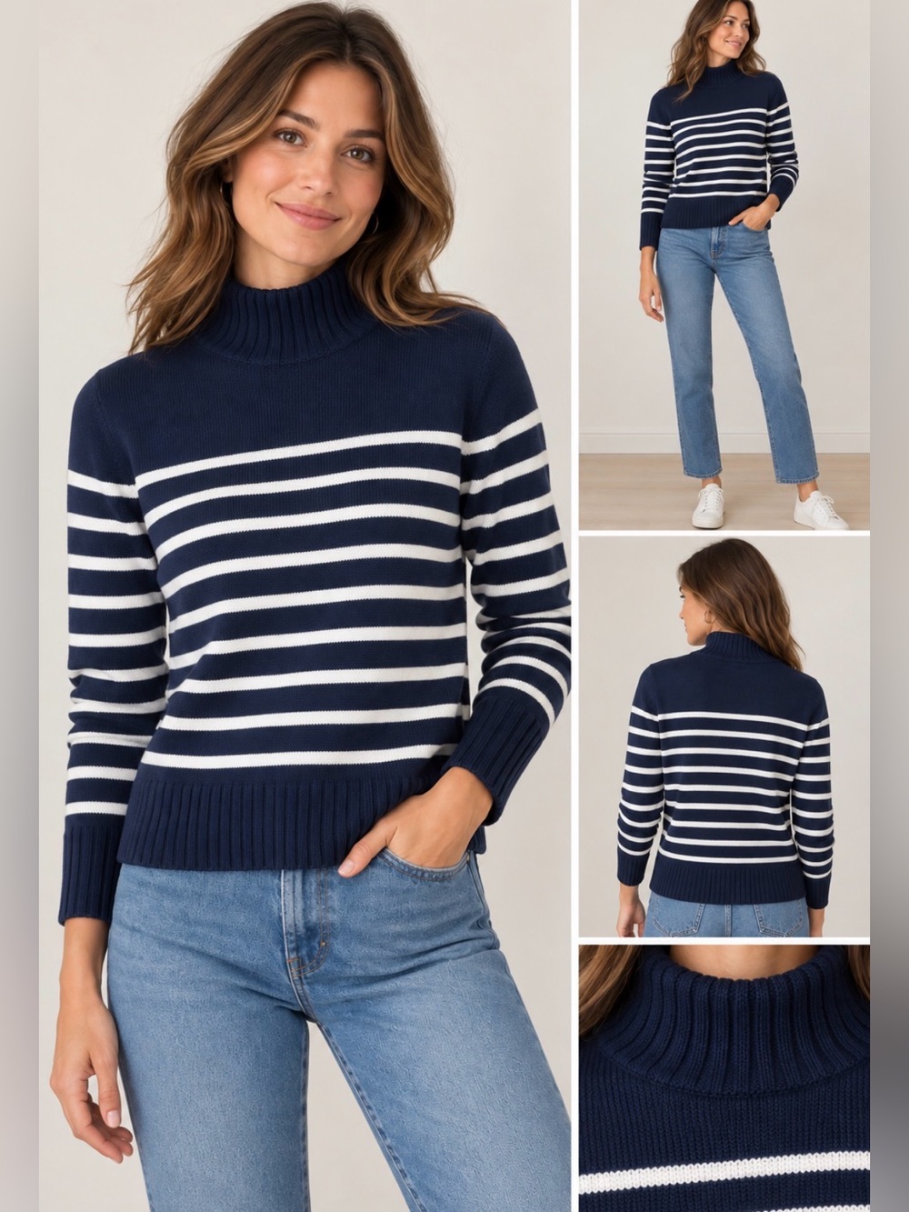 J.Crew Navy & White Striped Mock Neck Sweater | Size Small | New without tag